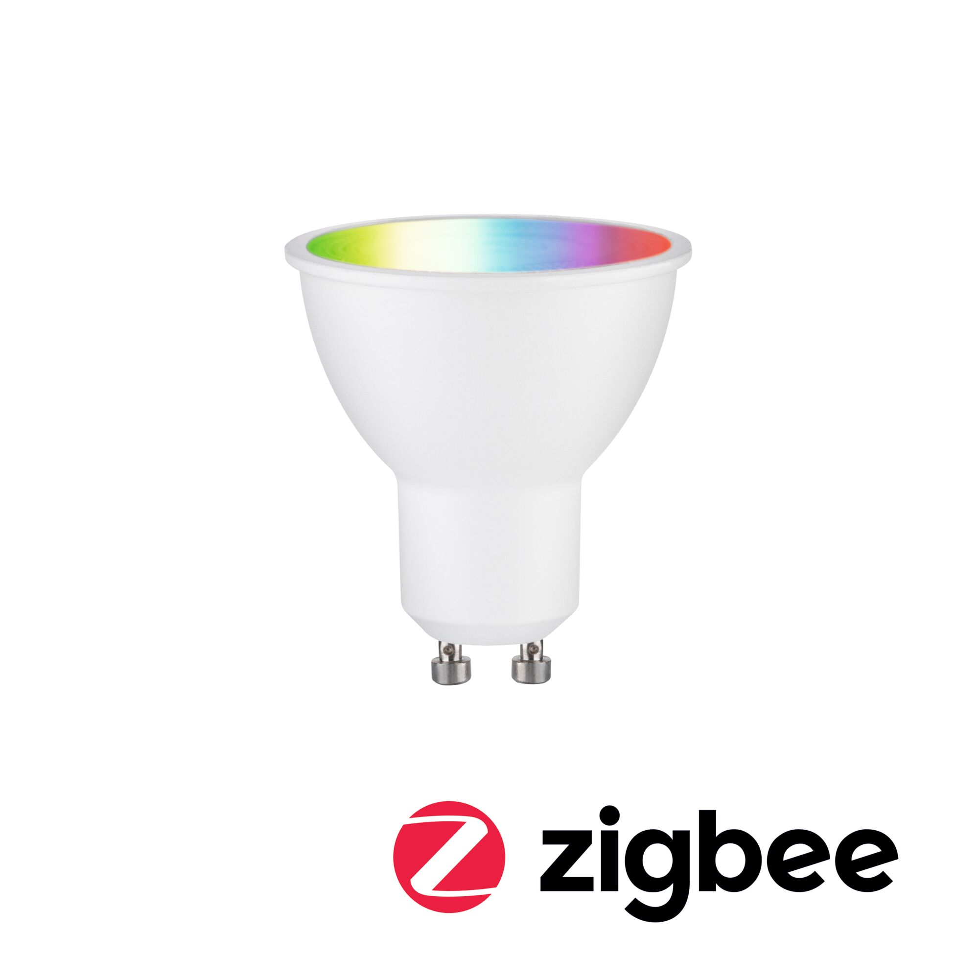 230 V Standard Smart Home Zigbee 3.0 LED Reflector GU10 350lm 4,8W RGBW+ dimmable Matt white White LED spotlight with GU10 base and multicolor light for smart Zigbee lighting solutions