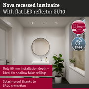 Nova recessed luminaire with flat LED reflector GU10, 55 mm installation depth, splash-proof IP44