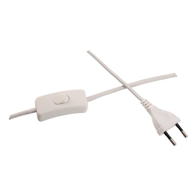 White power cable with switch and Euro plug, textile cord for lighting and lamps