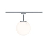 Luminaire moderne en verre globe blanc avec support métal argenté sur rail pour éclairage intérieur