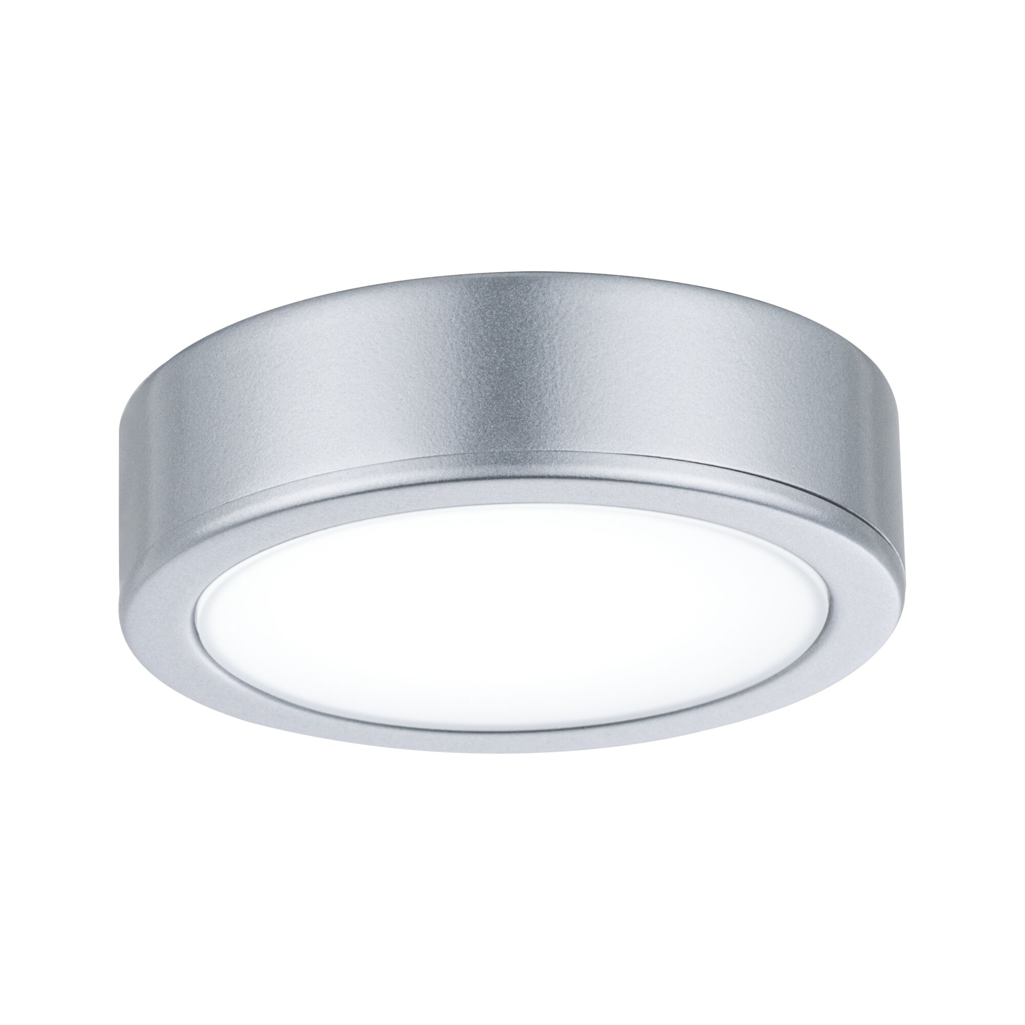 Plafonnier LED rond en aluminium argenté avec diffuseur blanc pour éclairage intérieur moderne