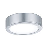 Rund LED-loftlampe i sølvfarvet aluminium med hvid diffusor til moderne indendørs belysning