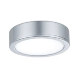 Plafonnier LED rond en aluminium argenté avec diffuseur blanc pour éclairage intérieur moderne