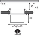 Technical drawing with mm dimensions of recessed spotlight cutout for LED lighting installation.