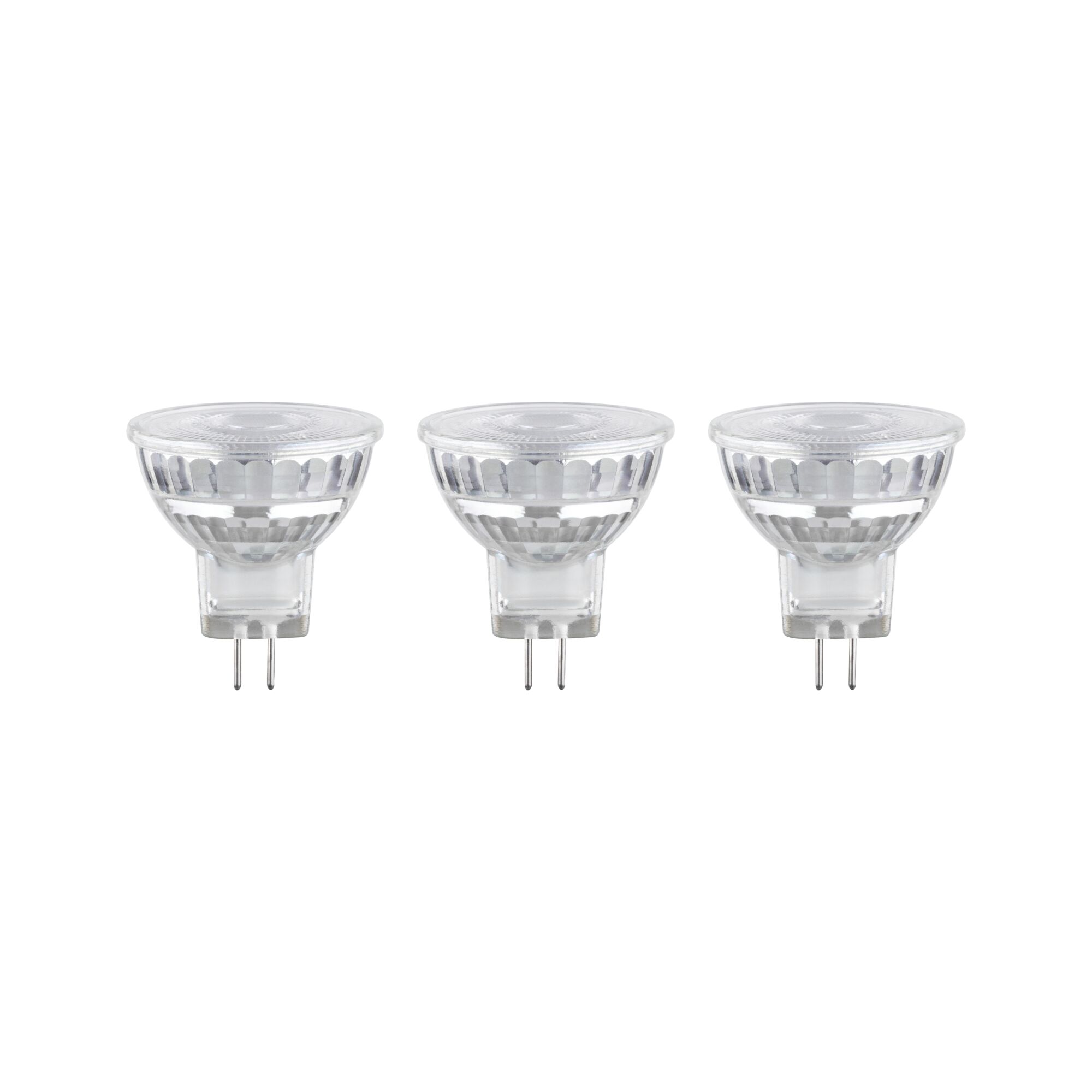 Three clear LED reflector bulbs with GU5.3 base for energy-efficient lighting solutions