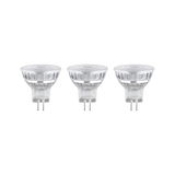 Three clear LED reflector bulbs with GU5.3 base for energy-efficient lighting solutions