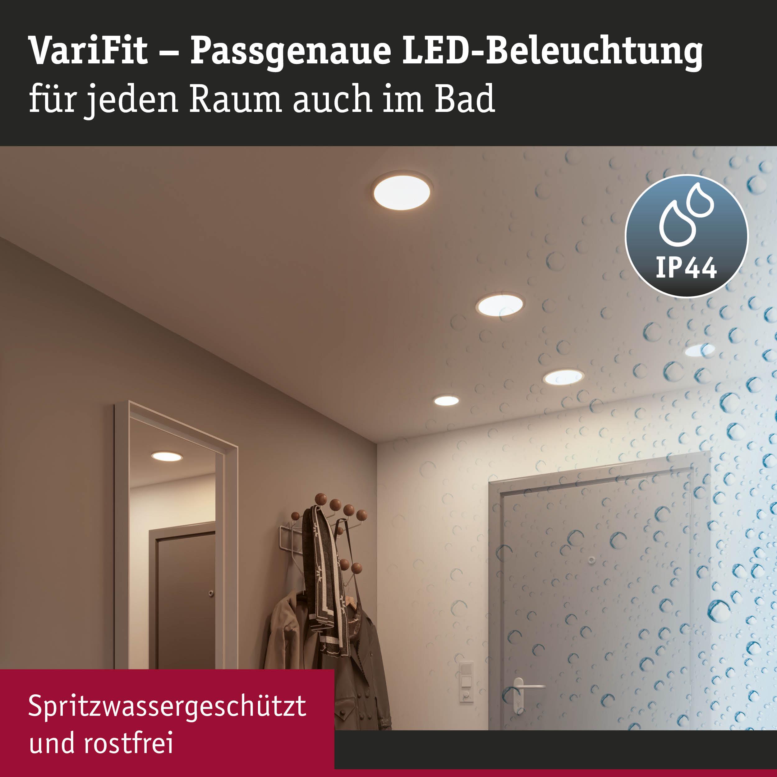 VariFit LED-Einbaustrahler in Weiß, spritzwassergeschützt IP44, ideal für Bad und Wohnräume