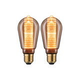 Zwei dekorative LED-Glühbirnen mit bernsteinfarbenem Glas und goldfarbenem Sockel für stimmungsvolle Beleuchtung