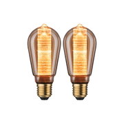 Twee decoratieve LED-lampen met amberkleurig glas en gouden voet voor sfeervolle verlichting thuis