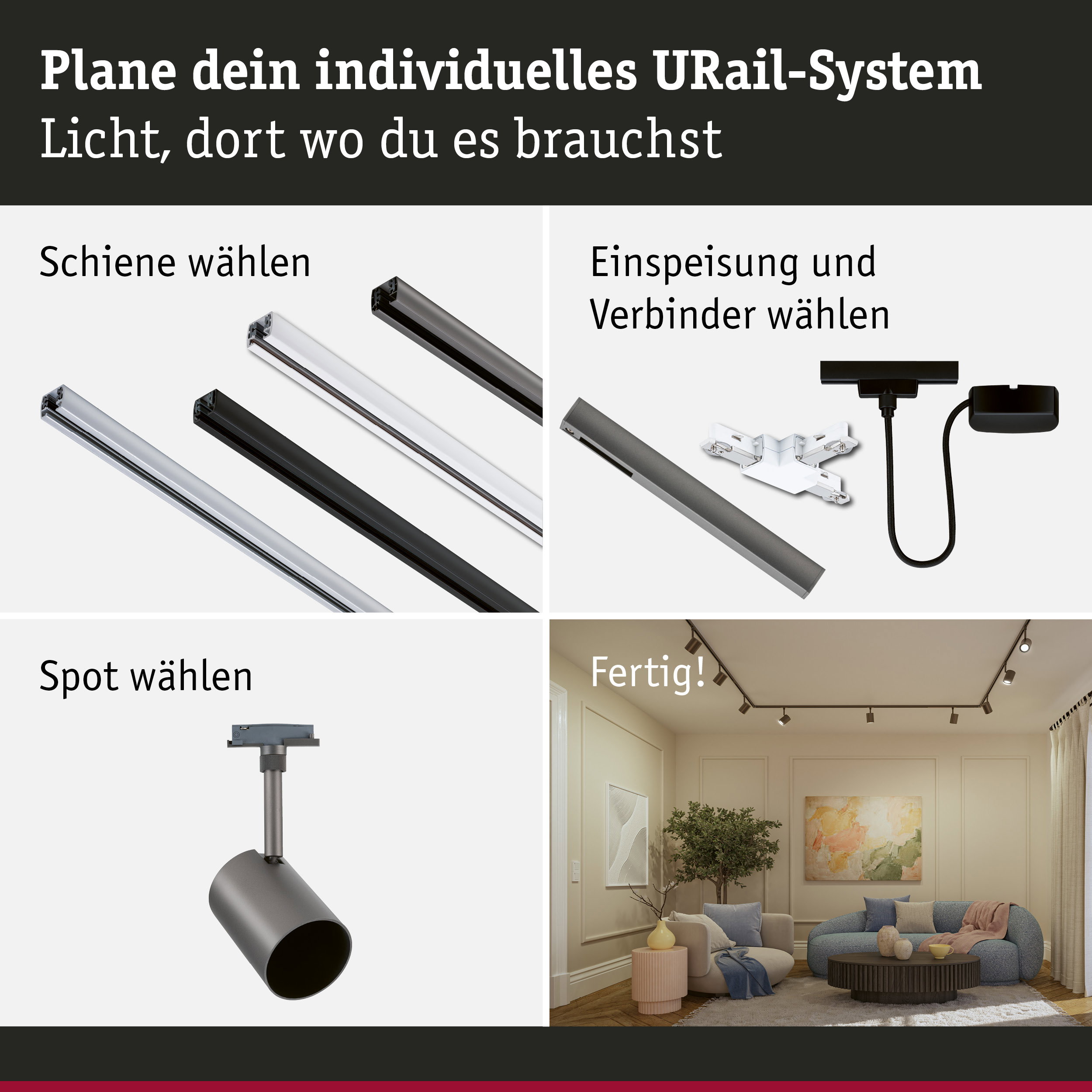 URail Schienenspot Luxe GU10 max. 10W dimmbar 230V Titanium
