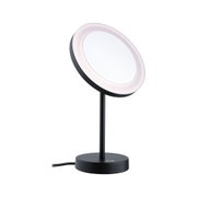 Schwarzer LED-Tischspiegel mit runder Beleuchtung und Touch-Schalter für präzises Make-up und Styling