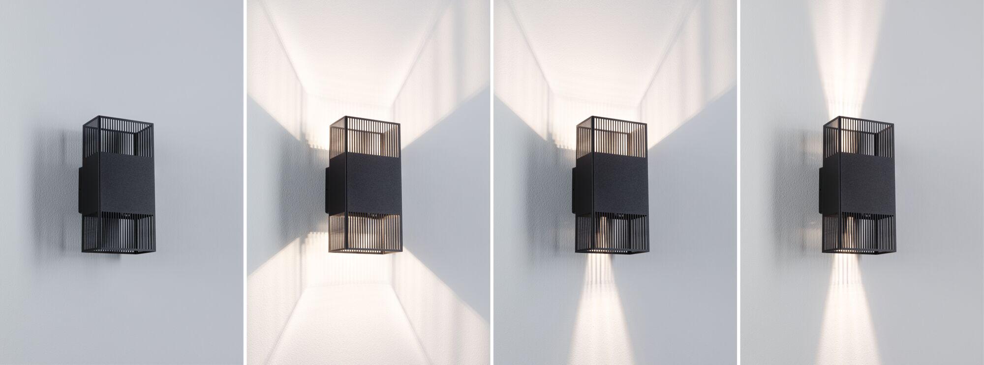 Modern black metal wall light with grid design and warm white light for stylish indoor lighting
