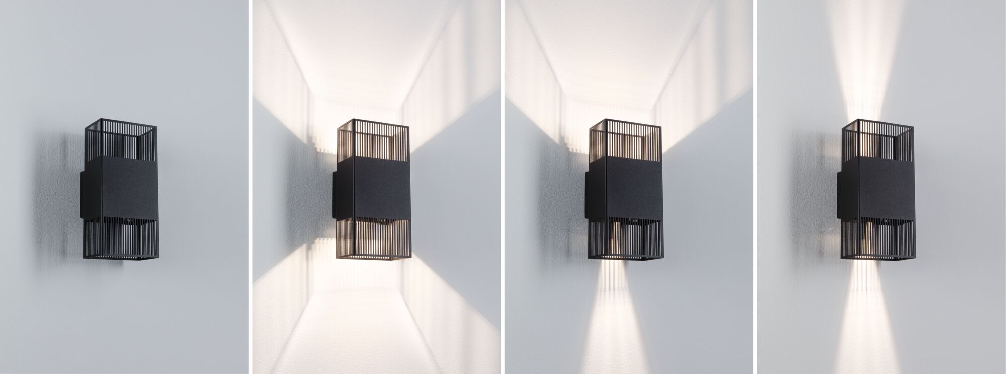 Moderner schwarzer Metall-Wandleuchter mit Gitterdesign und warmweißem Licht für stilvolle Innenbeleuchtung