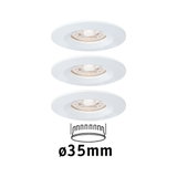 Trois spots encastrés LED blancs de 35 mm de diamètre pour un éclairage économique