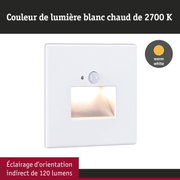 Applique murale LED blanche encastrée avec détecteur de mouvement et lumière blanc chaud 2700K, 120 lumens