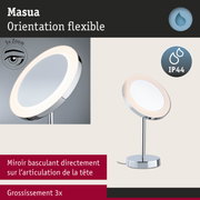 Miroir de table LED Masua avec tête flexible, grossissement 3x et protection IP44 finition chrome