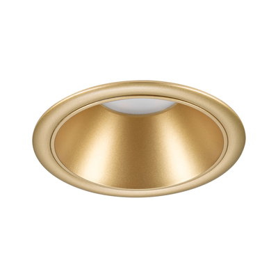 Round recessed spotlight housing in gold metal for LED ceiling lighting