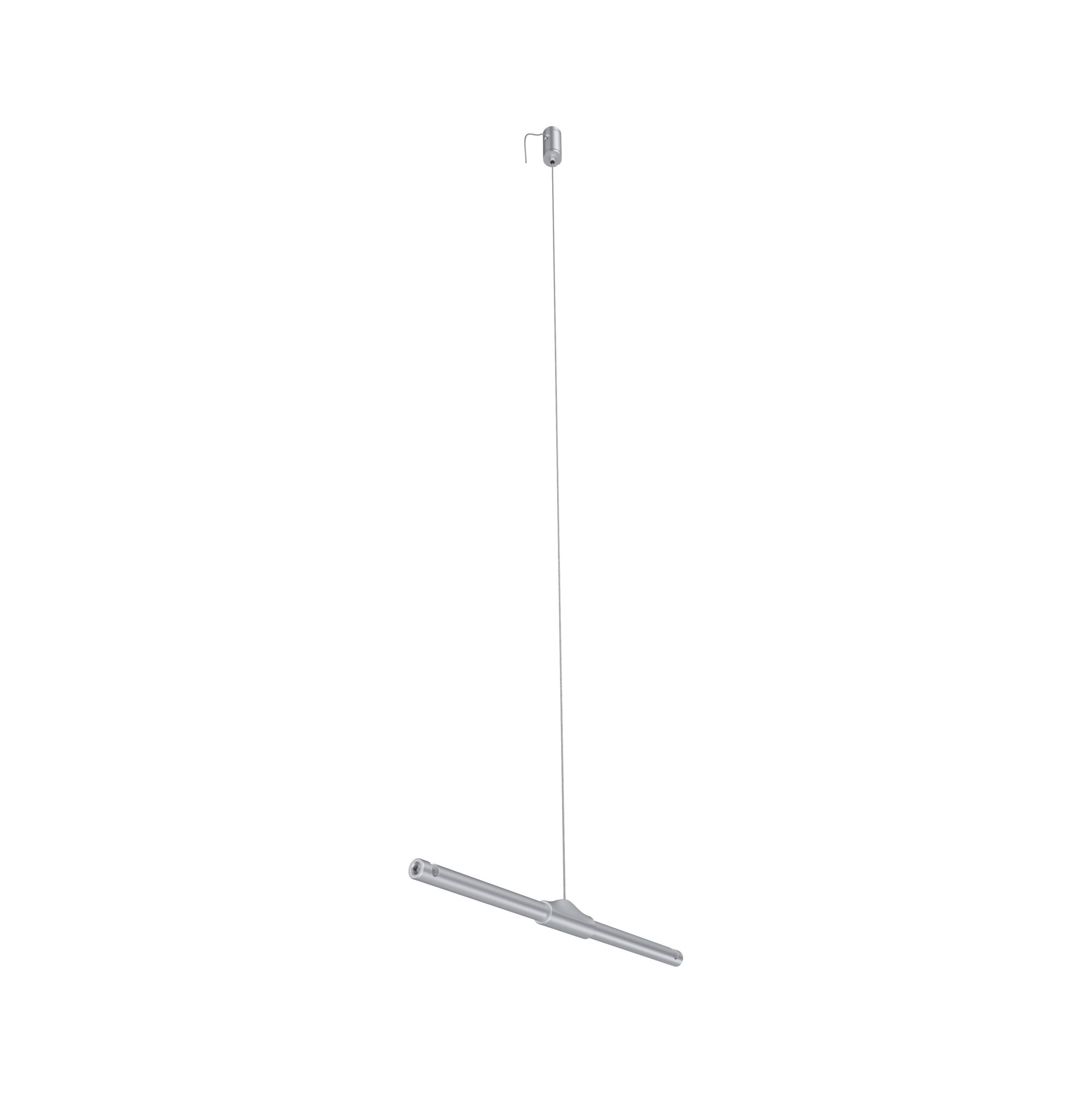 Modern silver metal LED pendant light with slim design for living spaces and offices