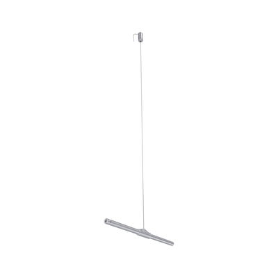Modern silver metal LED pendant light with slim design for living spaces and offices