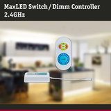 White MaxLED Switch Dimm Controller 2.4 GHz remote for LED lighting and dimming control