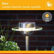 Lampe solaire en acier inoxydable avec lumière blanche chaude et anneau en verre pour jardin