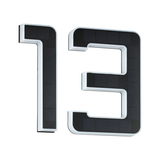 Black solar house number 13 with white plastic frame for outdoor lighting and address display.