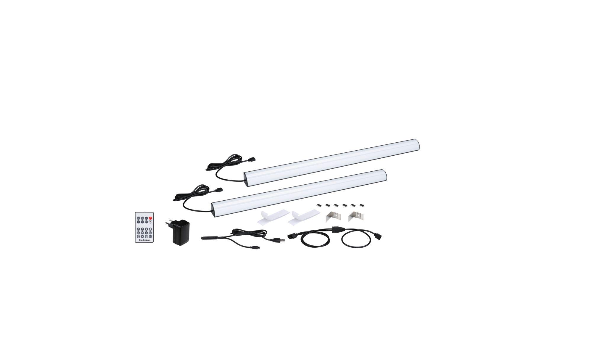 LED-Unterbauleuchten-Set mit Fernbedienung, weißes Kunststoffgehäuse, inklusive Netzteil und Montagematerial