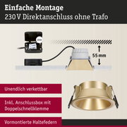 Goldfarbener Einbaustrahler mit 55 mm Einbautiefe und 230 V Direktanschluss ohne Trafo