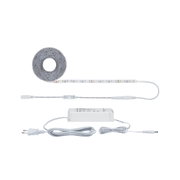 Weißes LED-Lichtband mit Netzteil und Dimmer für flexible Beleuchtungslösungen im Innenbereich