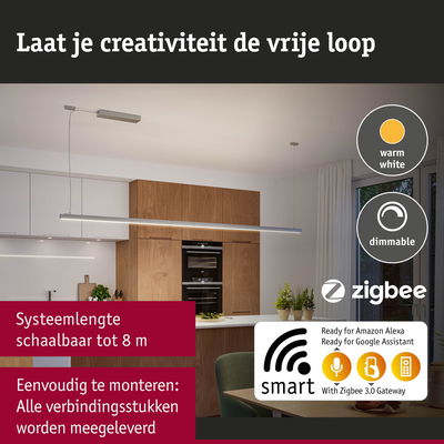 Moderne dimbare aluminium LED-hanglamp met warm wit licht voor slimme keukenverlichting