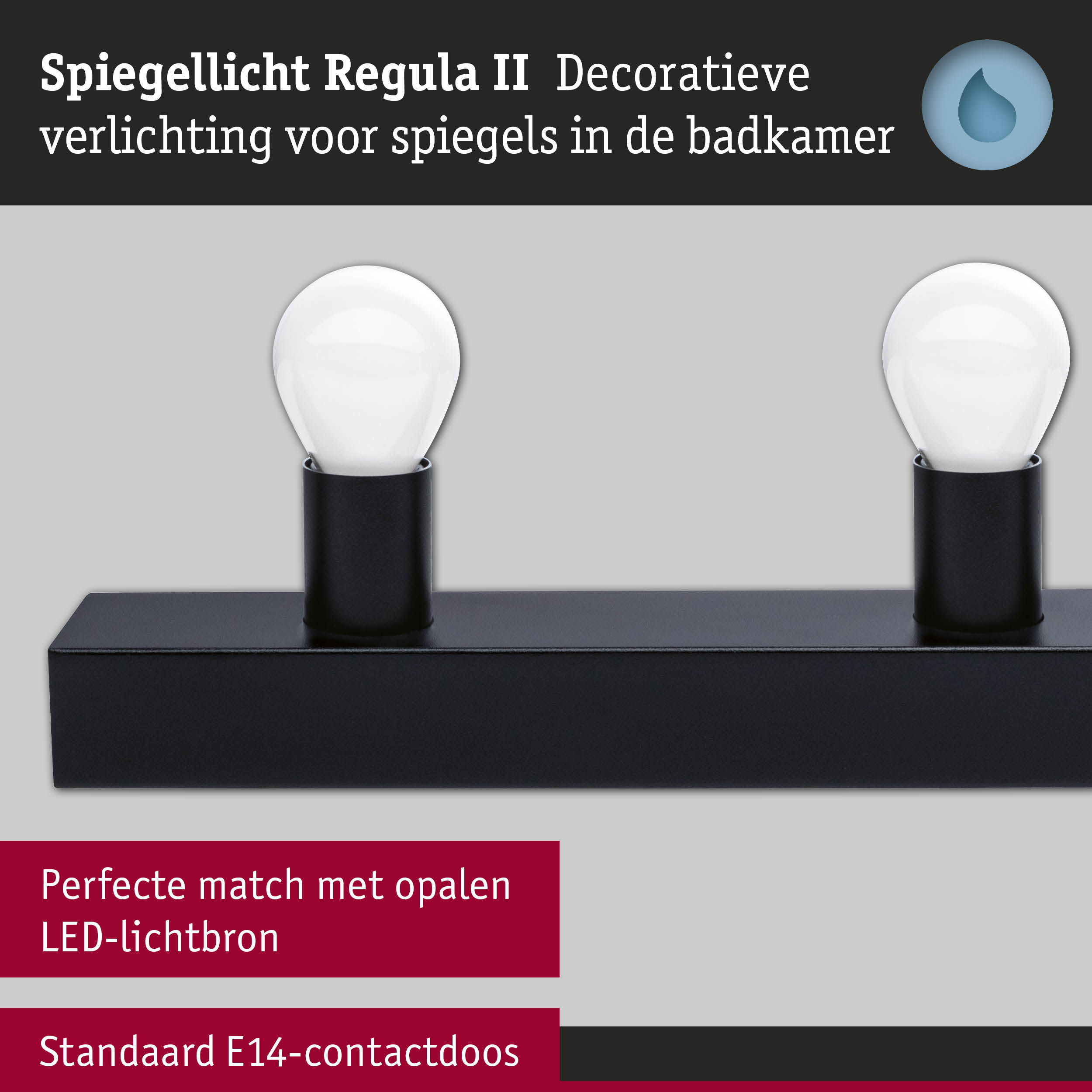 Set LED-spiegellamp Regula II Inclusief fluorescentielampen 3-vlammig IP44 E14 2700K 3x470lm 230V 3x4,5W dimbaar Zwart/Opaal