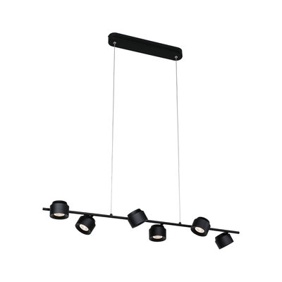 Zwarte metalen LED-hanglamp met zes verstelbare spots voor moderne binnenverlichting