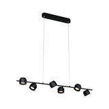 Suspension LED noire en métal avec six spots orientables pour un éclairage intérieur moderne