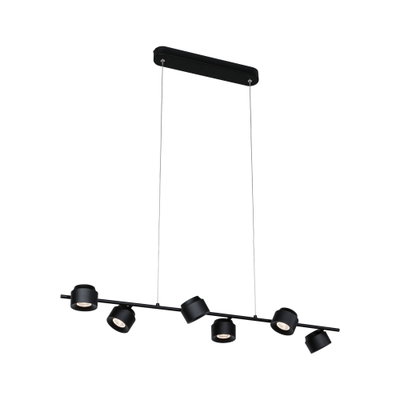 Schwarze LED-Pendelleuchte mit sechs verstellbaren Spots aus Metall für moderne Raumbeleuchtung