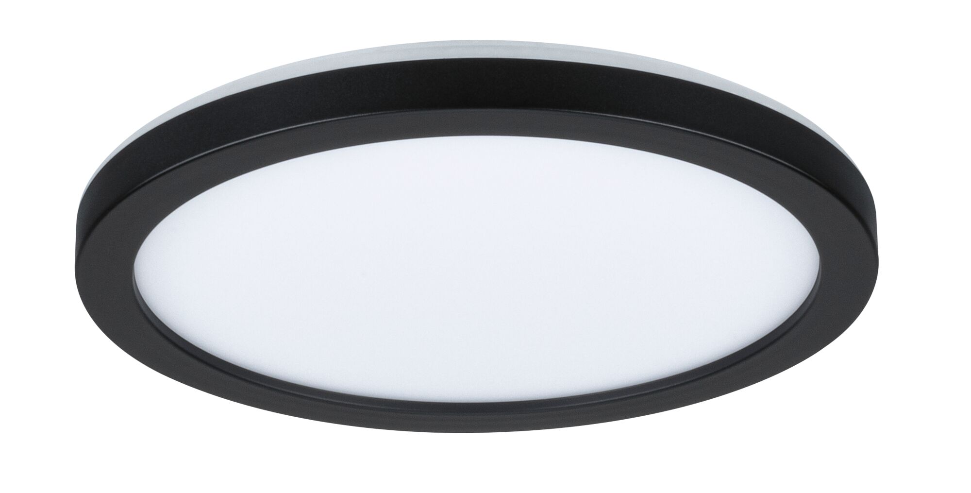 Rundes LED-Deckenlicht mit schwarzem Metallrahmen und weißem Diffusor für moderne Raumbeleuchtung