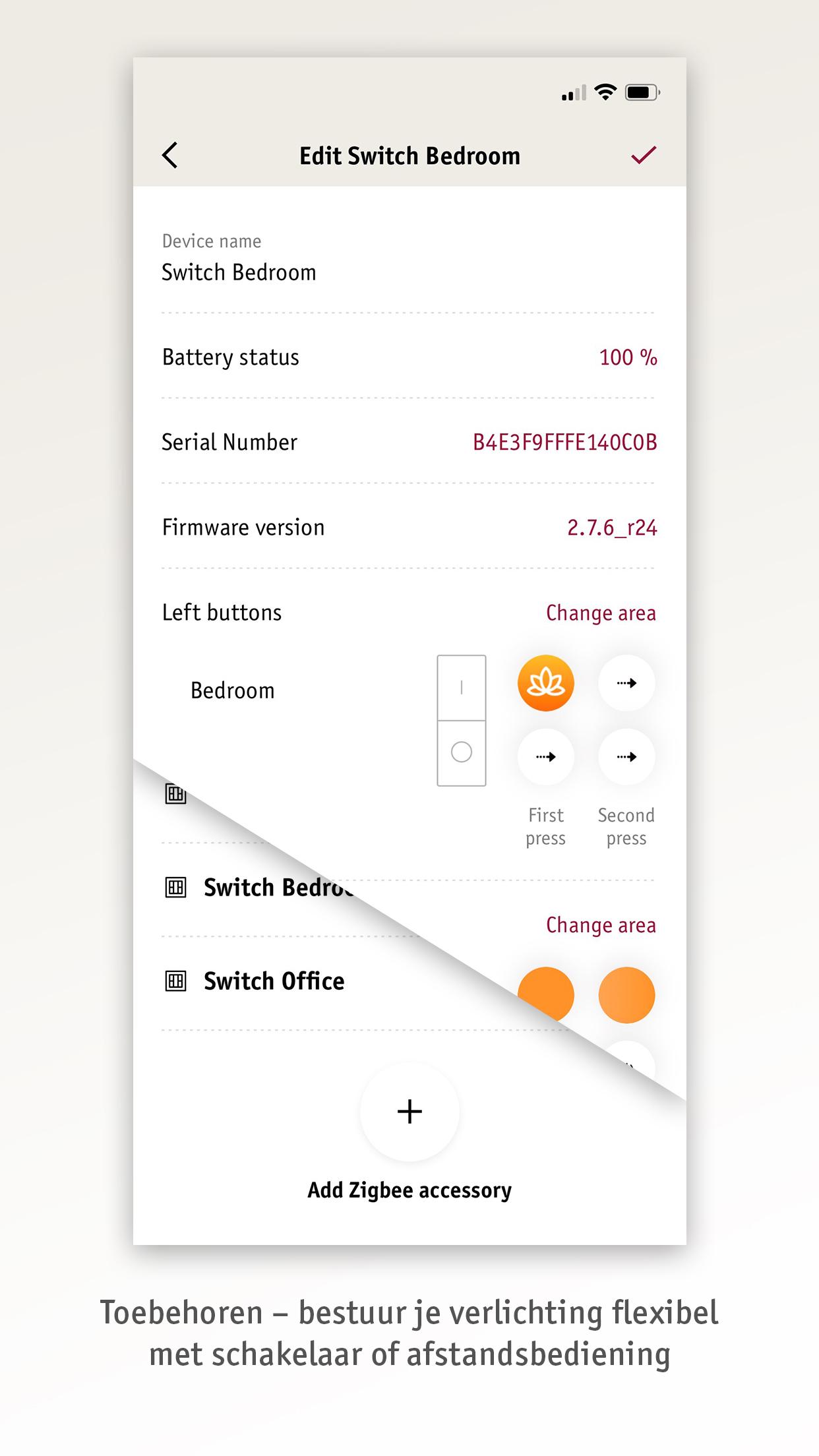 App-scherm voor flexibele verlichting bediening met schakelaar of afstandsbediening