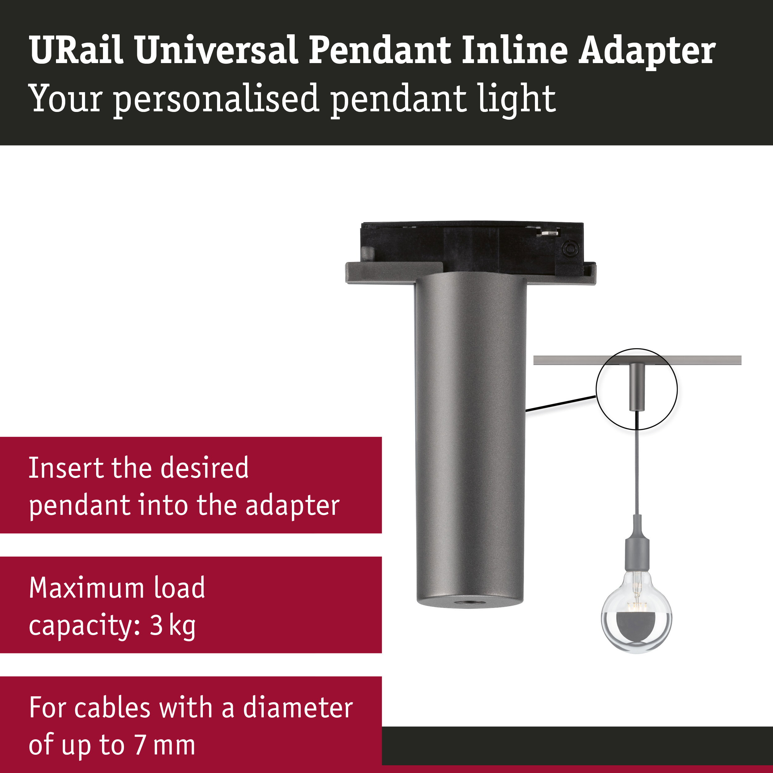 URail Pendant adapters Universal max. 50W 230V Titanium