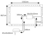 Schéma technique avec dimensions d'une bande LED avec alimentation et câbles de connexion