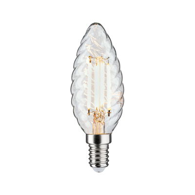 Flame-shaped LED bulb with clear glass and E14 base for decorative lighting solutions