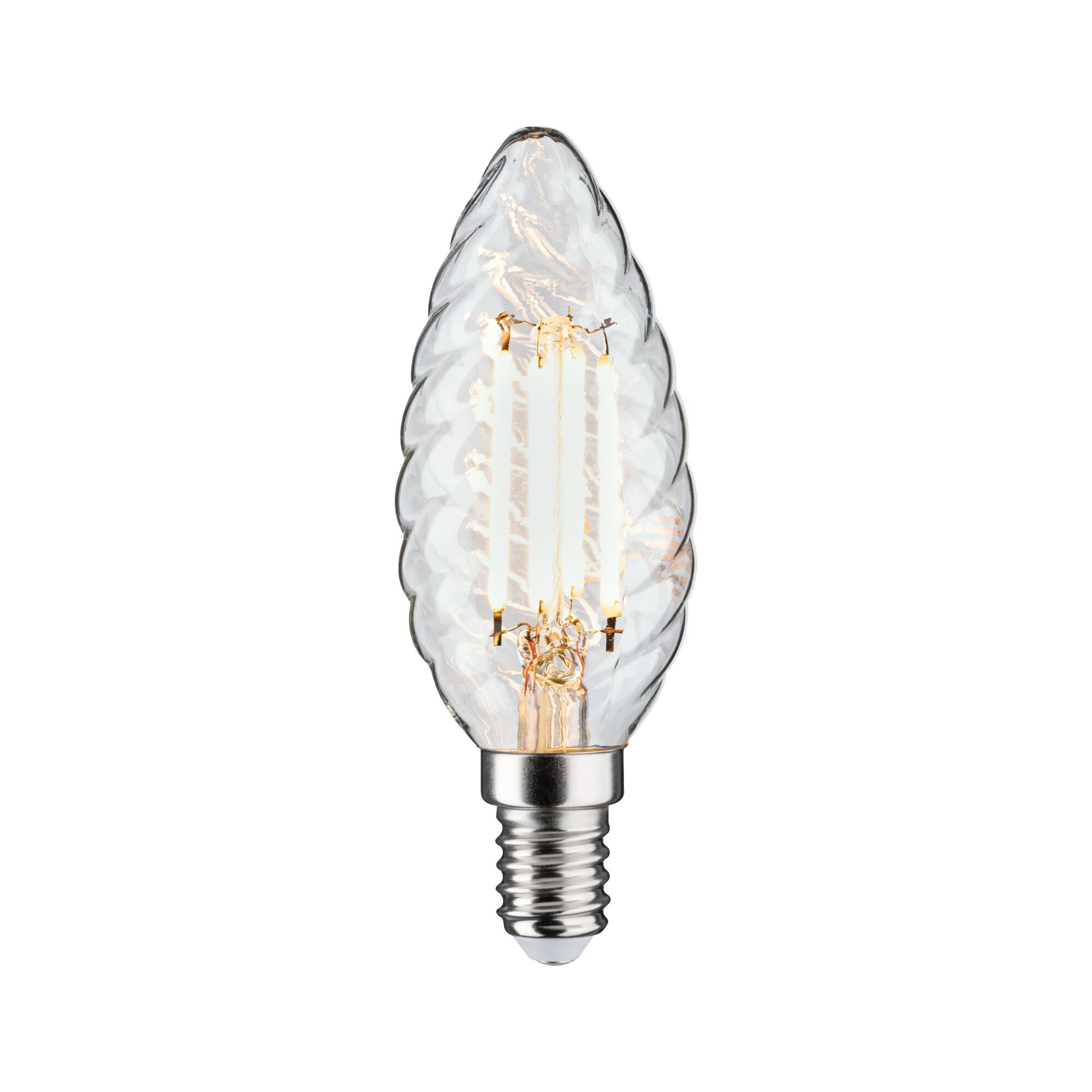 Vintage Edition Standard 230V LED Kerze E14 gedrehtes Glas 450lm 4,7W 2700K dimmbar Klar LED-Leuchtmittel in Flammenform aus transparentem Glas mit E14-Fassung für dekorative Beleuchtung
