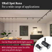 Black URail Spot Runa metal spotlight with GU10 fitting for versatile indoor lighting solutions