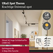 Zwarte URail Spot Theron plafondlamp met 3-staps dimfunctie en warm wit licht in moderne woonkamer