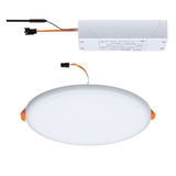 Round white LED panel with integrated driver and connection cable for modern room lighting