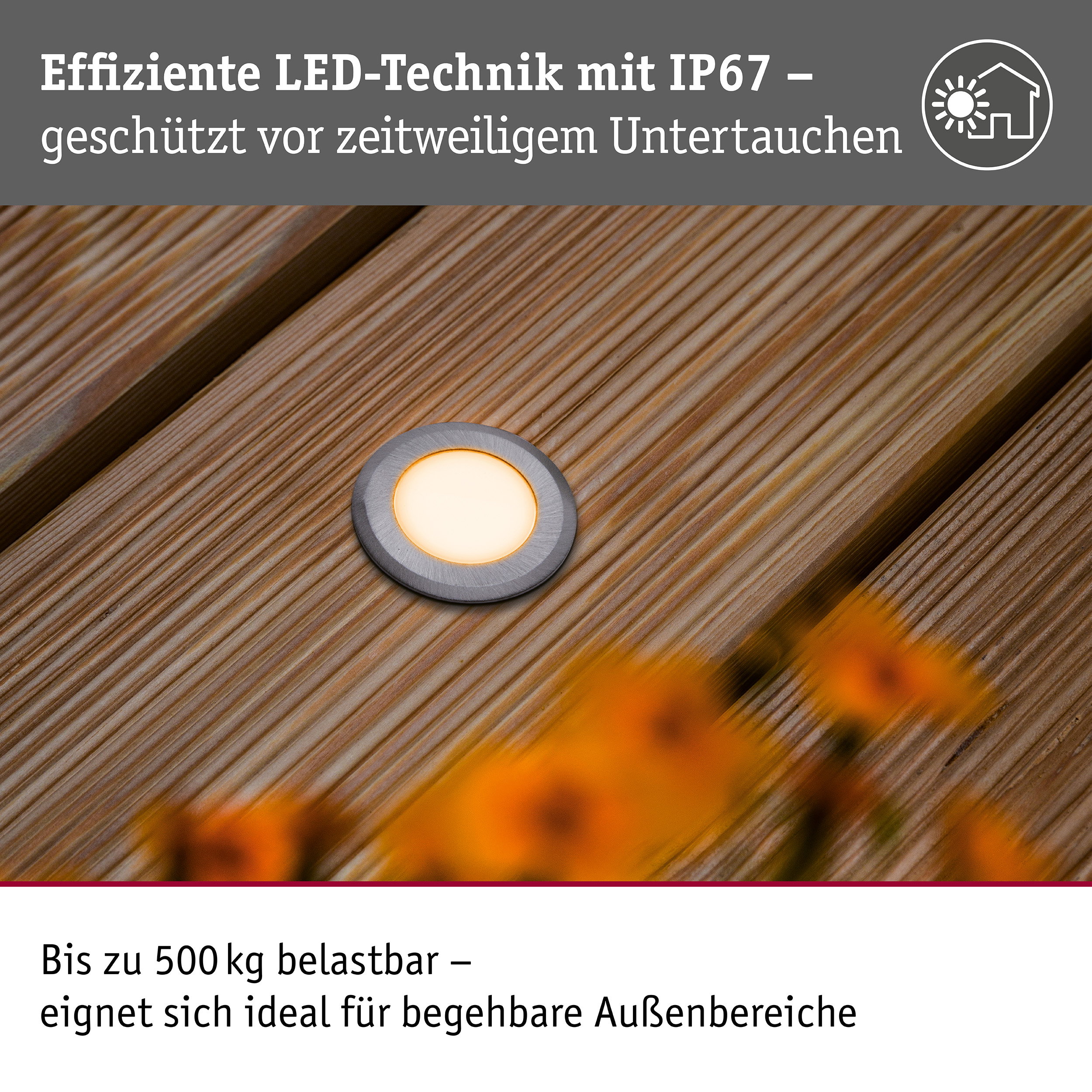 LED Bodeneinbauleuchte Floor insektenfreundlich IP67 rund 50mm 2200K 2,2W 60lm 230V Alu Kunststoff/Metall