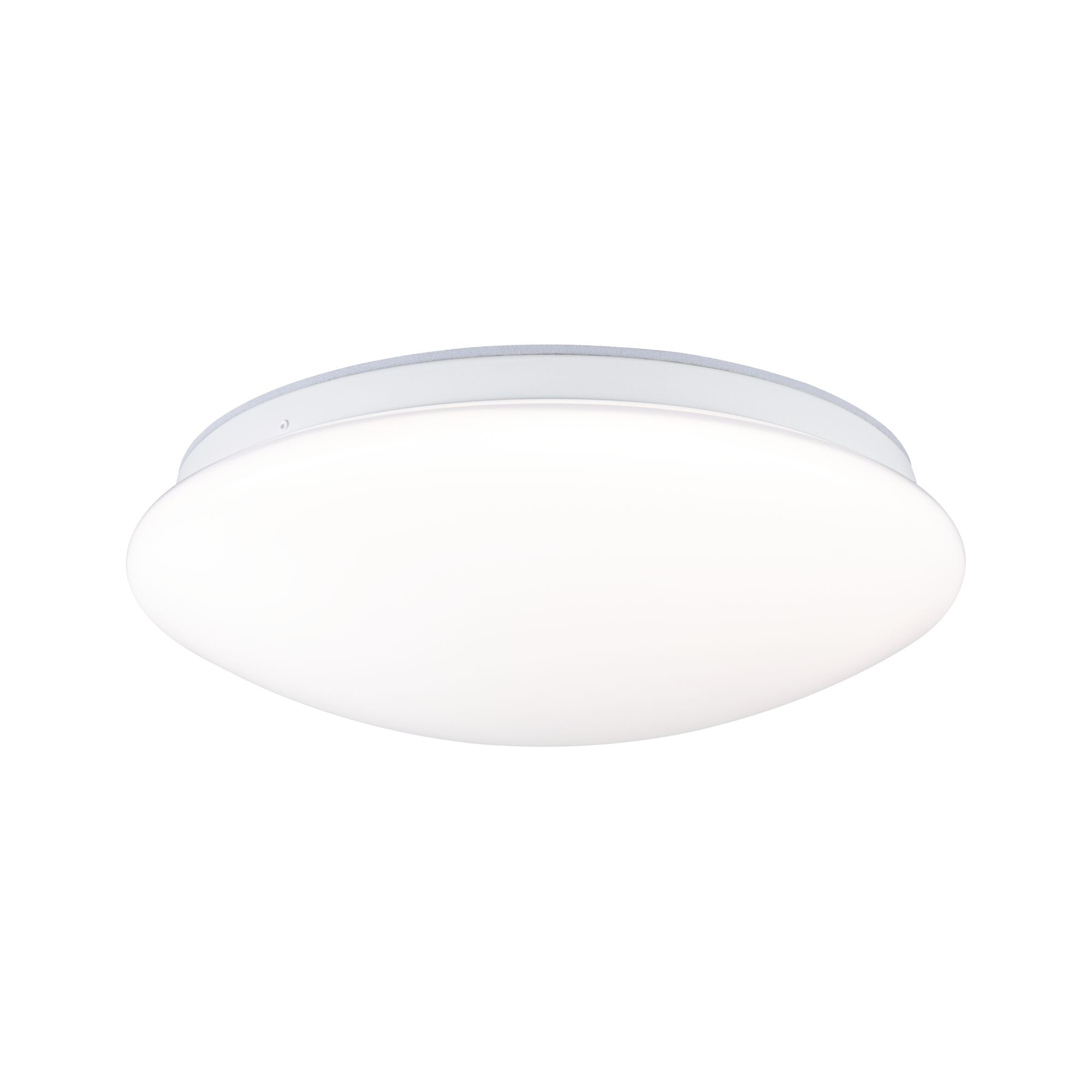 Round white LED ceiling light made of plastic for modern room lighting and energy-saving illumination