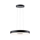 Round black LED pendant light with white plastic diffuser for modern interior lighting
