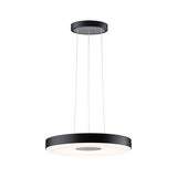 Round black LED pendant light with white plastic diffuser for modern interior lighting
