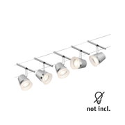 Modern silver LED cable spotlights with adjustable heads and chrome ring for versatile lighting