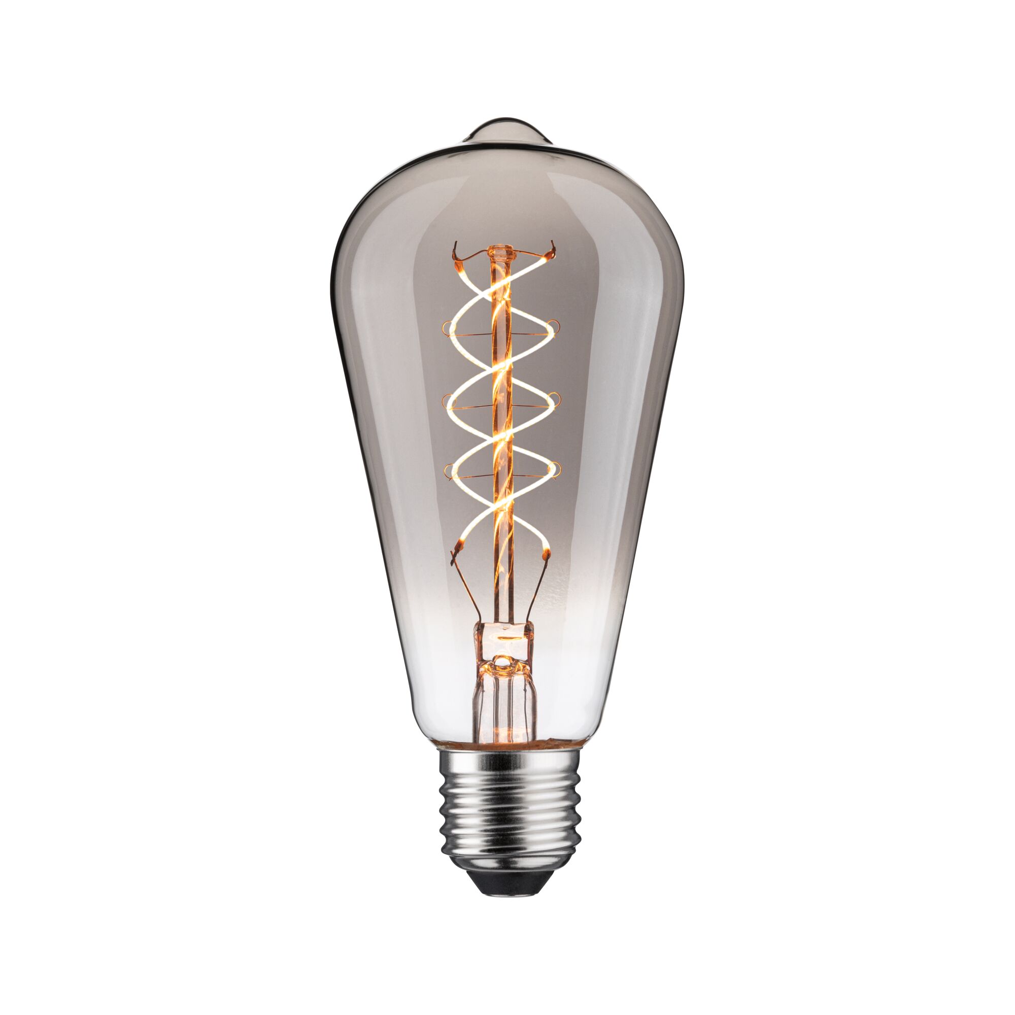 Rustic Shine Standard 230V LED Kolben E27 Filament in S-Form 170lm 4,2W 1800K dimmbar Rauchglas Vintage LED-Glühbirne mit Spiralfaden, klares Glas und silberner Schraubfassung für dekorative Beleuchtung
