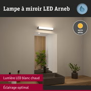 Lampe LED miroir Arneb en blanc chaud, éclairage de salle de bain moderne avec lumière optimale.